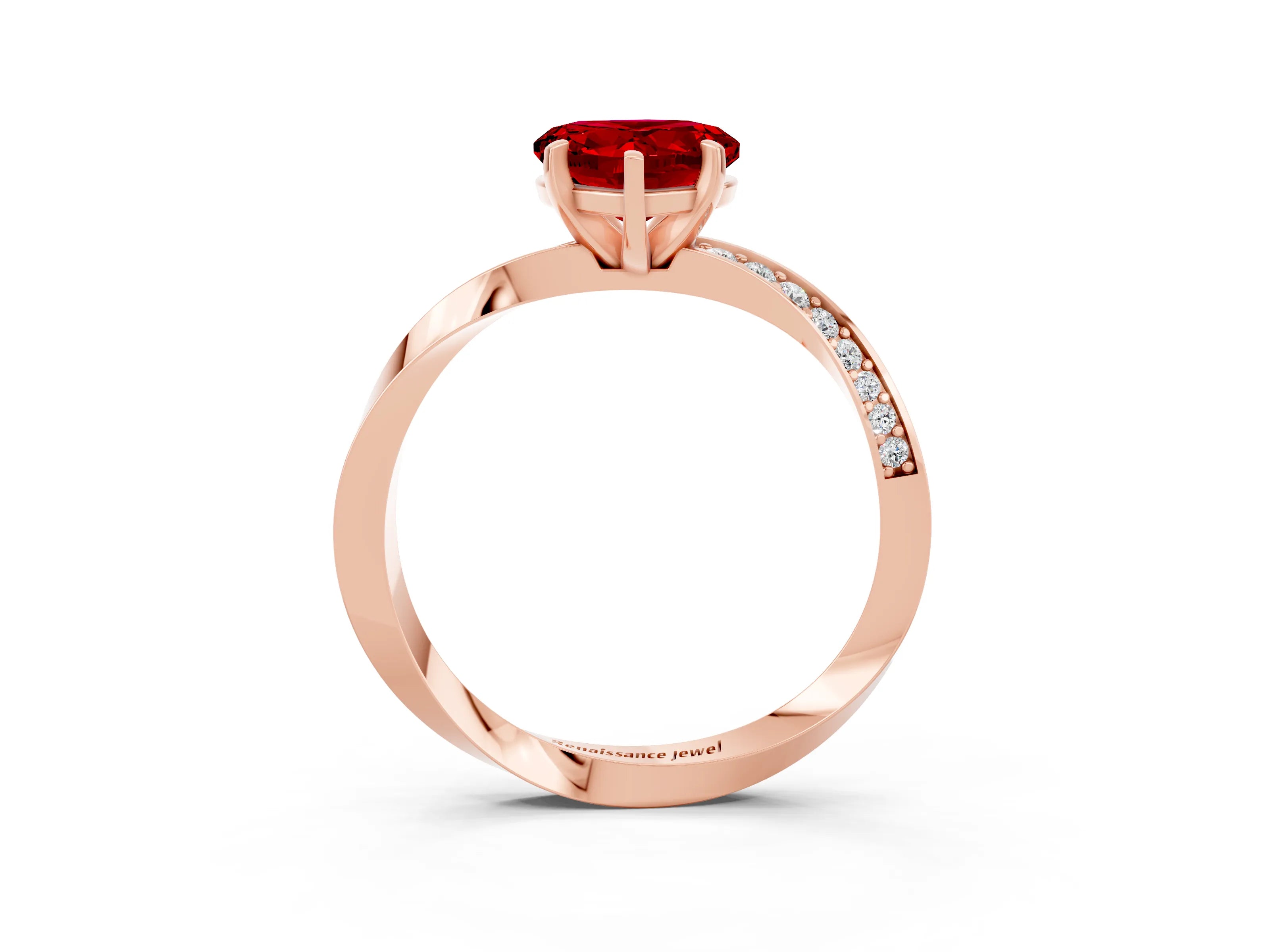 Rose gold Heart Cut Ruby Engagement Ring with Side Stone Accents and Four-Prong Setting_39