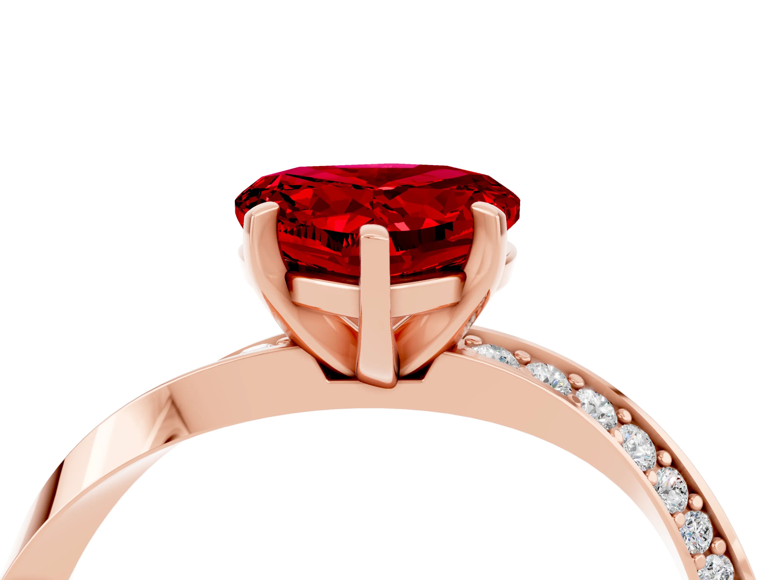 Rose gold Heart Cut Ruby Engagement Ring with Side Stone Accents and Four-Prong Setting_40