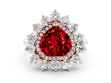 Rose gold Heart Cut Ruby Floral Double Halo Engagement Ring with Prong Setting_60