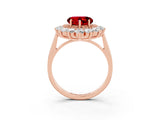 Rose gold Heart Cut Ruby Floral Double Halo Engagement Ring with Prong Setting_63