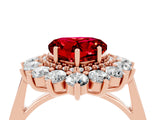 Rose gold Heart Cut Ruby Floral Double Halo Engagement Ring with Prong Setting_64