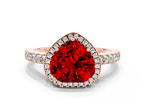 Rose gold Heart Cut Ruby Halo Engagement Ring with Pavé Band and Prong Setting_12