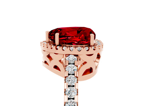 Rose gold Heart Cut Ruby Halo Engagement Ring with Pavé Band and Prong Setting_17