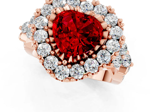 Rose gold Heart Cut Ruby Halo Ring with Pavé Band and Four-Prong Setting_13