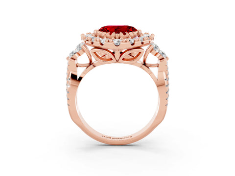 Rose gold Heart Cut Ruby Halo Ring with Pavé Band and Four-Prong Setting_15