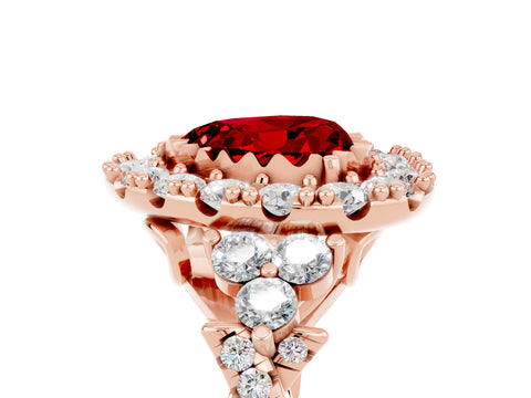 Rose gold Heart Cut Ruby Halo Ring with Pavé Band and Four-Prong Setting_17
