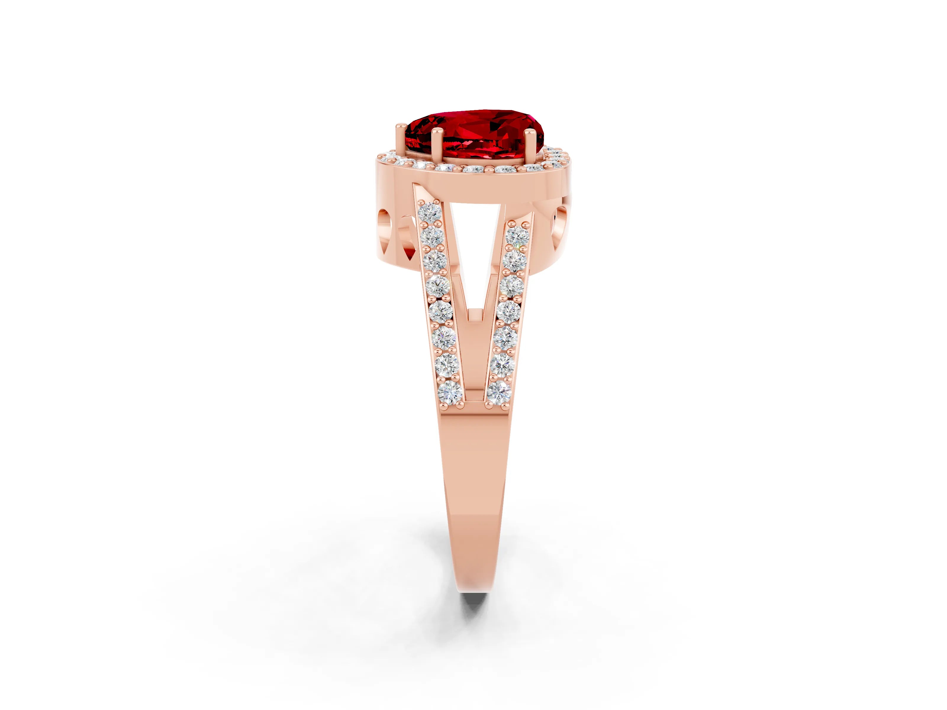 Rose gold Heart Cut Ruby Halo Ring with Split Shank U-Prong Band and Four-Prong Setting_2