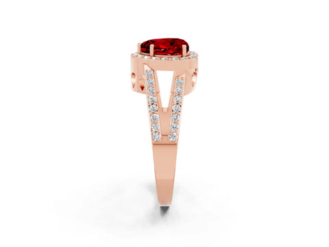 Rose gold Heart Cut Ruby Halo Ring with Split Shank U-Prong Band and Four-Prong Setting_2