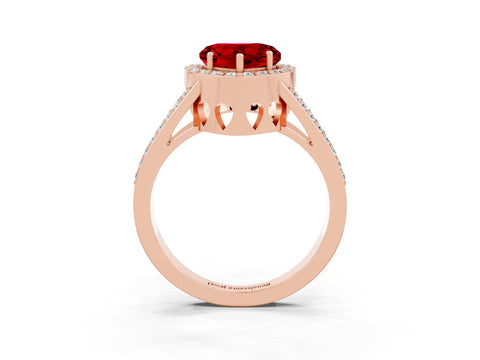 Rose gold Heart Cut Ruby Halo Ring with Split Shank U-Prong Band and Four-Prong Setting_3