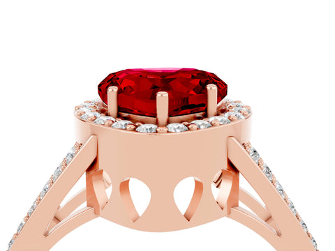 Rose gold Heart Cut Ruby Halo Ring with Split Shank U-Prong Band and Four-Prong Setting_4