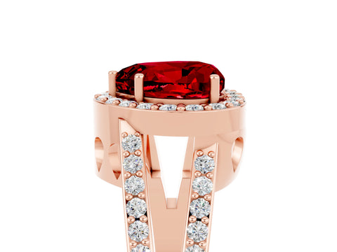Rose gold Heart Cut Ruby Halo Ring with Split Shank U-Prong Band and Four-Prong Setting_5