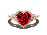 Rose gold Heart Cut Ruby Halo Ring with Tapered Band and Four-Prong Setting