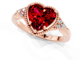 Rose gold Heart Cut Ruby Halo Ring with Tapered Band and Four-Prong Setting_1