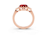 Rose gold Heart Cut Ruby Halo Ring with Tapered Band and Four-Prong Setting_3
