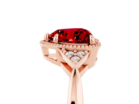 Rose gold Heart Cut Ruby Halo Ring with Tapered Band and Four-Prong Setting_5