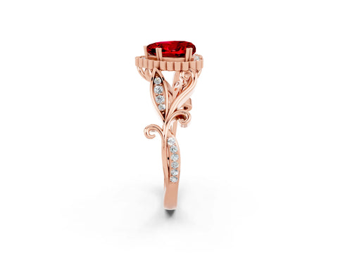 Rose gold Heart Cut Ruby Halo Ring with Vintage Split Shank and Four-Prong Setting_2