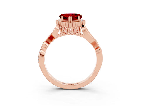 Rose gold Heart Cut Ruby Halo Ring with Vintage Split Shank and Four-Prong Setting_3