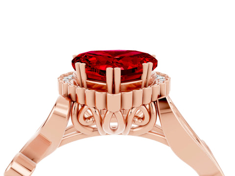 Rose gold Heart Cut Ruby Halo Ring with Vintage Split Shank and Four-Prong Setting_4