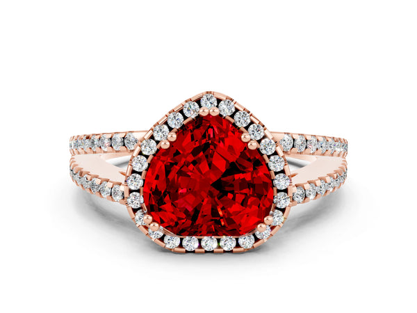 Rose gold Heart Cut Ruby Halo Split Shank Engagement Ring