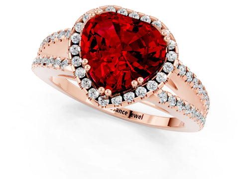 Rose gold Heart Cut Ruby Halo Split Shank Engagement Ring_13