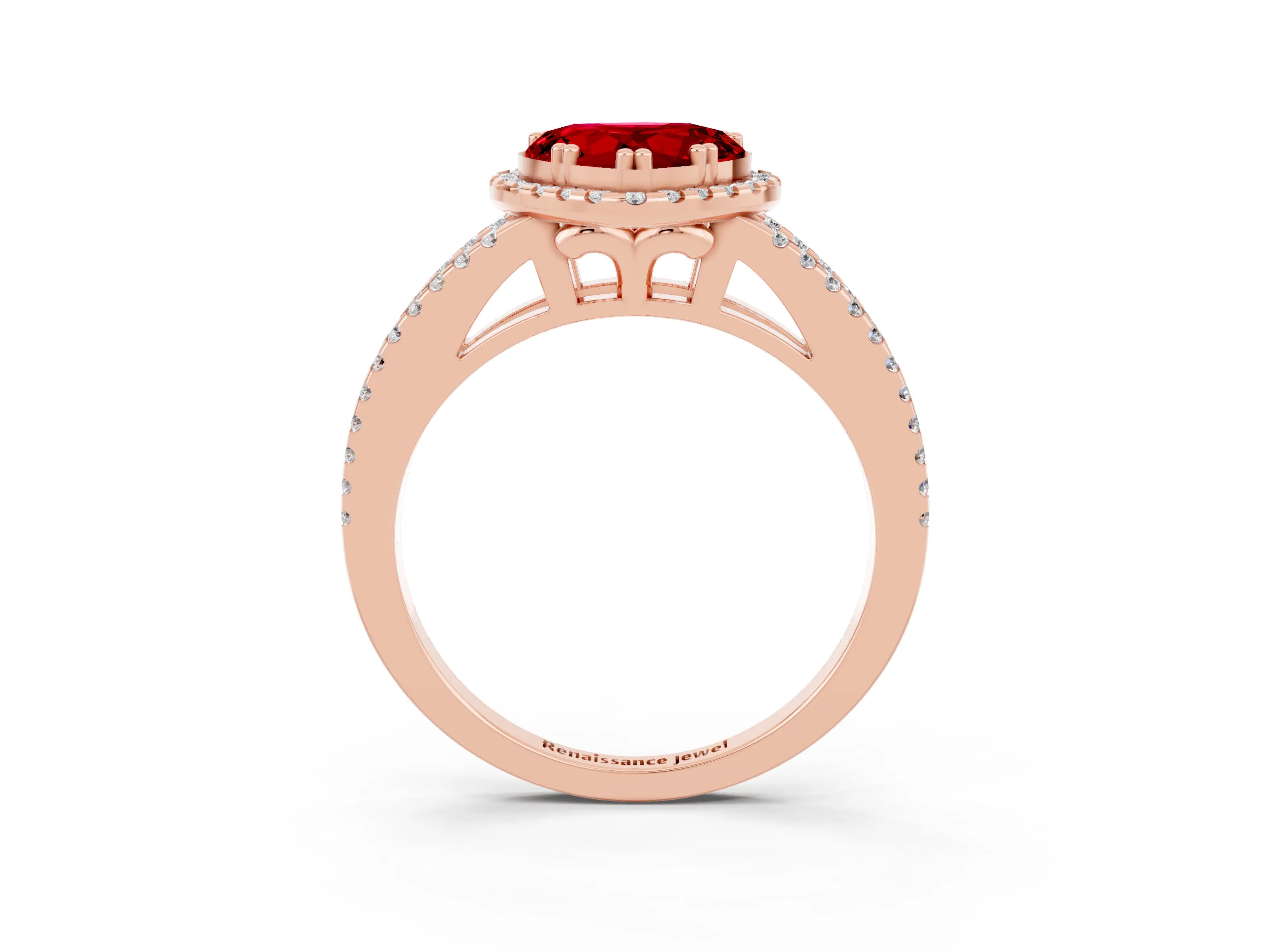 Rose gold Heart Cut Ruby Halo Split Shank Engagement Ring_15
