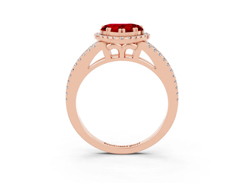 Rose gold Heart Cut Ruby Halo Split Shank Engagement Ring_15