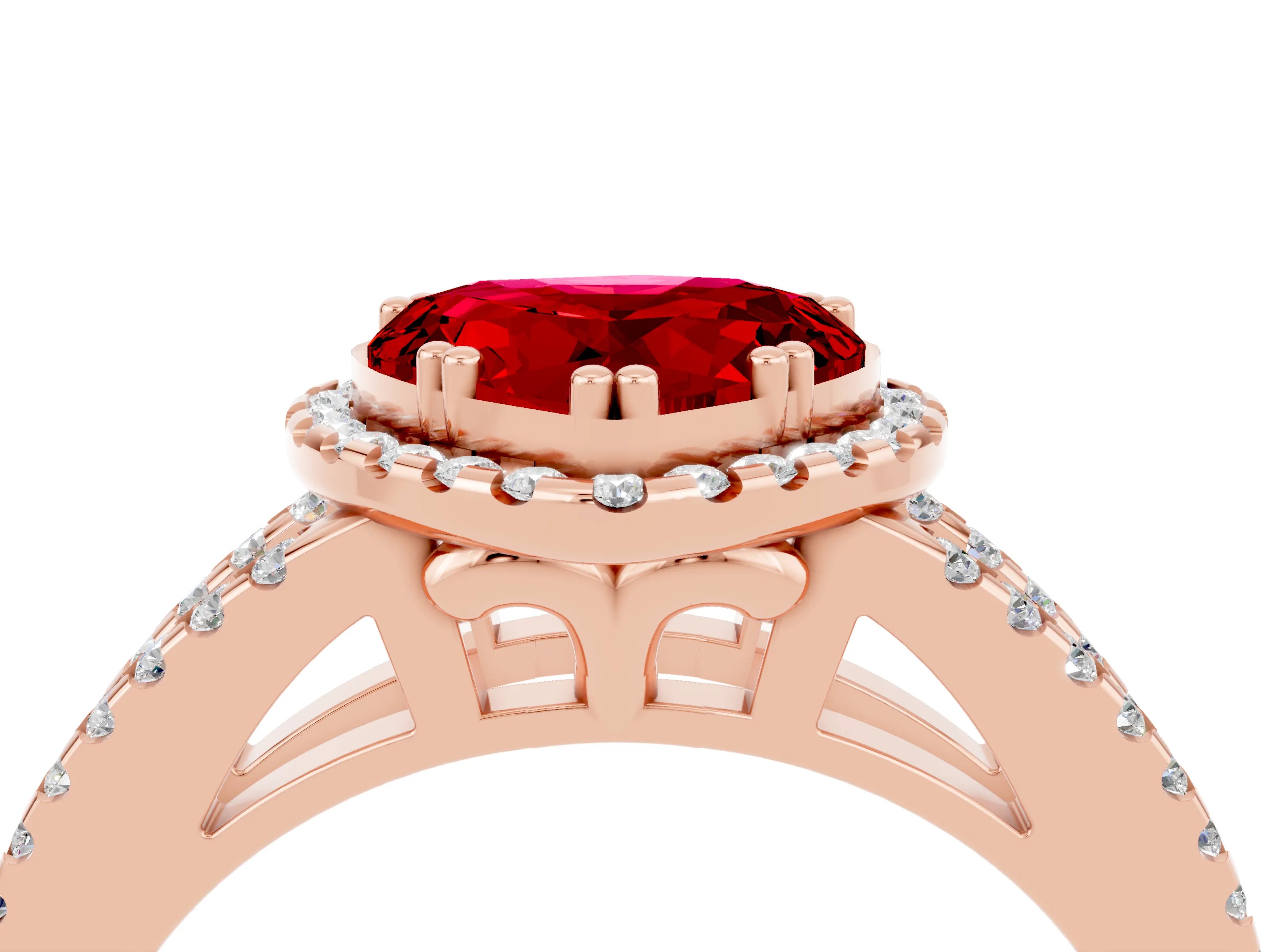 Rose gold Heart Cut Ruby Halo Split Shank Engagement Ring_16