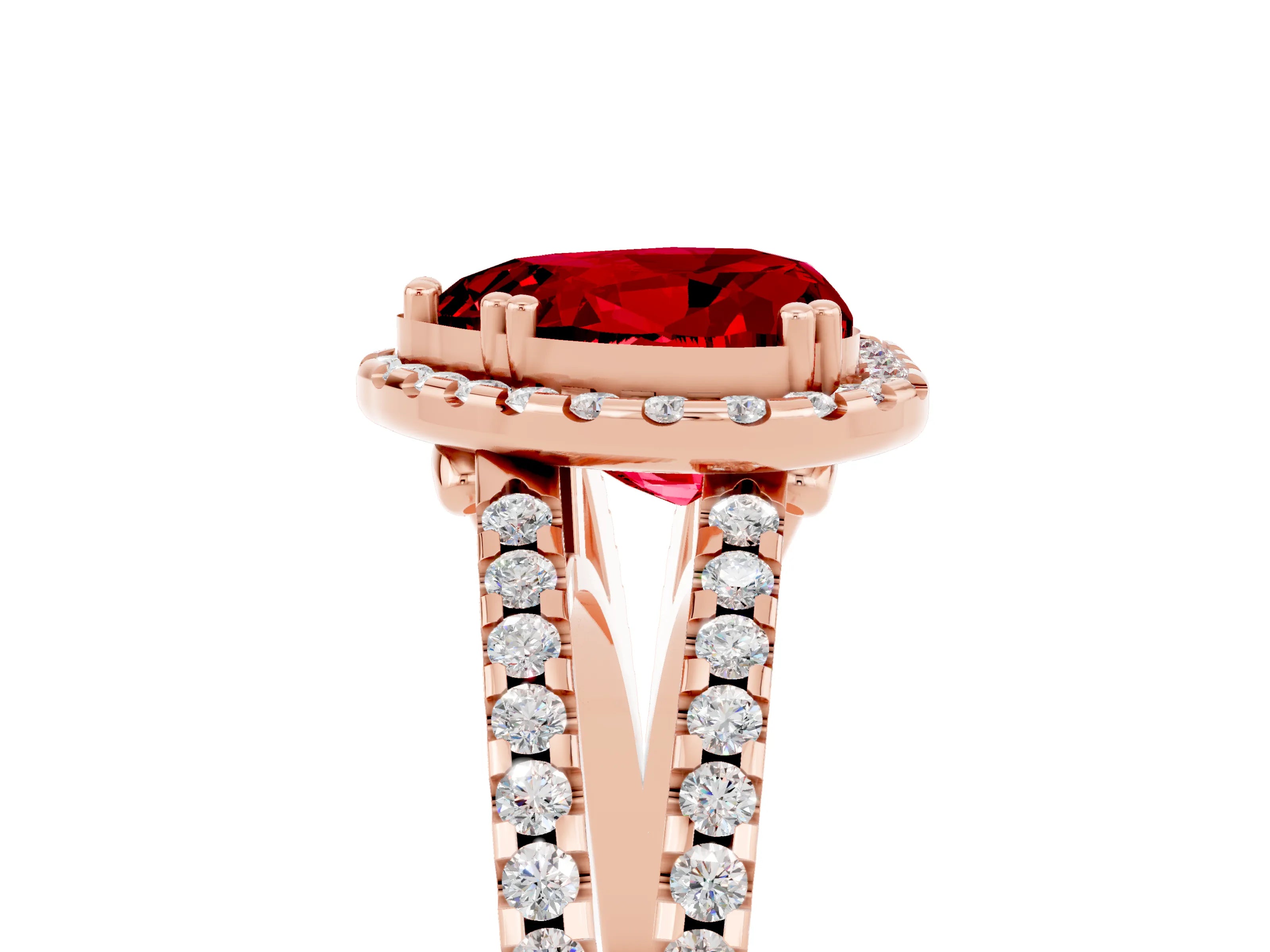 Rose gold Heart Cut Ruby Halo Split Shank Engagement Ring_17