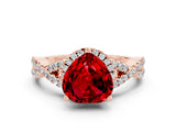 Rose gold Heart Cut Ruby Halo Twist Band Solitaire Prong Setting Ring