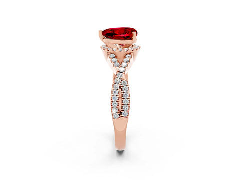 Rose gold Heart Cut Ruby Halo Twist Band Solitaire Prong Setting Ring_2