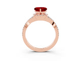 Rose gold Heart Cut Ruby Halo Twist Band Solitaire Prong Setting Ring_3