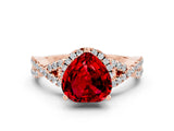Rose gold Heart Cut Ruby  Halo Twist Band Solitaire Prong Setting Ring_36