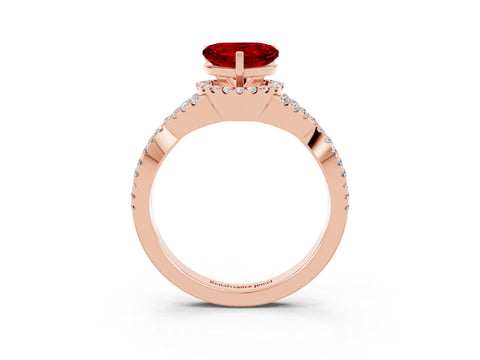Rose gold Heart Cut Ruby Halo Twist Band Solitaire Prong Setting Ring_3