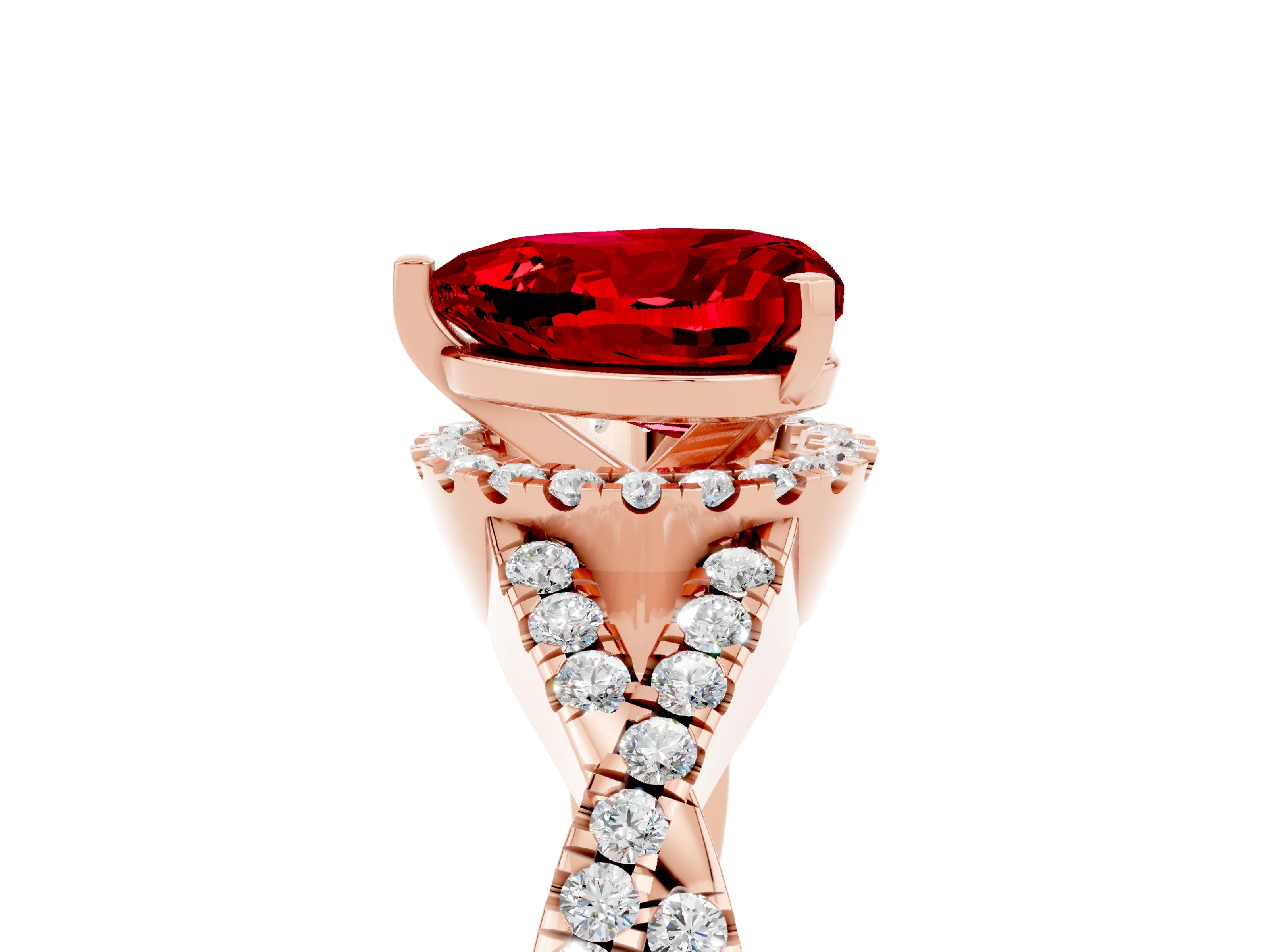 Rose gold Heart Cut Ruby Halo Twist Band Solitaire Prong Setting Ring_5