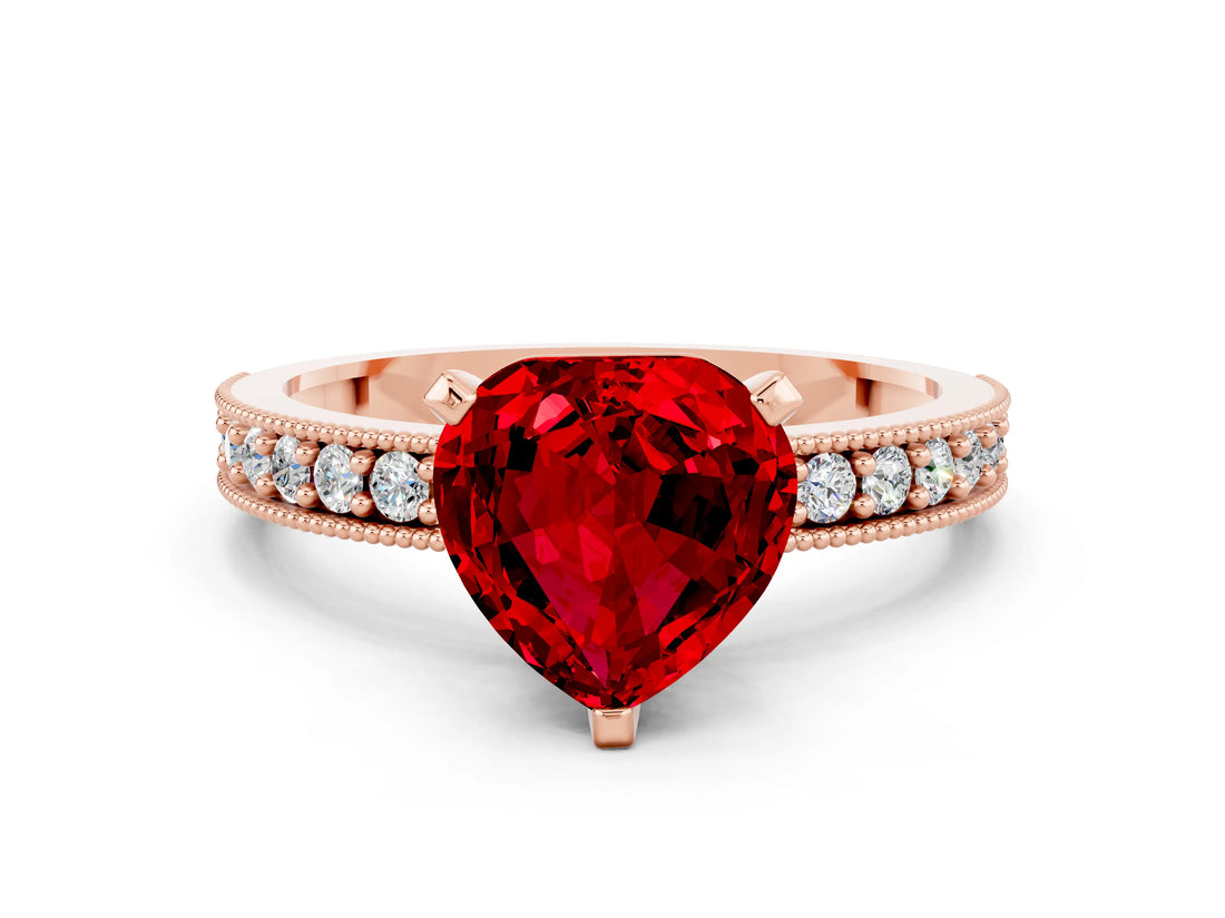 Rose gold Heart Cut Ruby Milgrain Pavé Engagement Ring with Four-Prong Setting_12