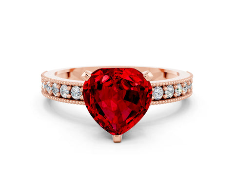 Rose gold Heart Cut Ruby Milgrain Pavé Engagement Ring with Four-Prong Setting_12