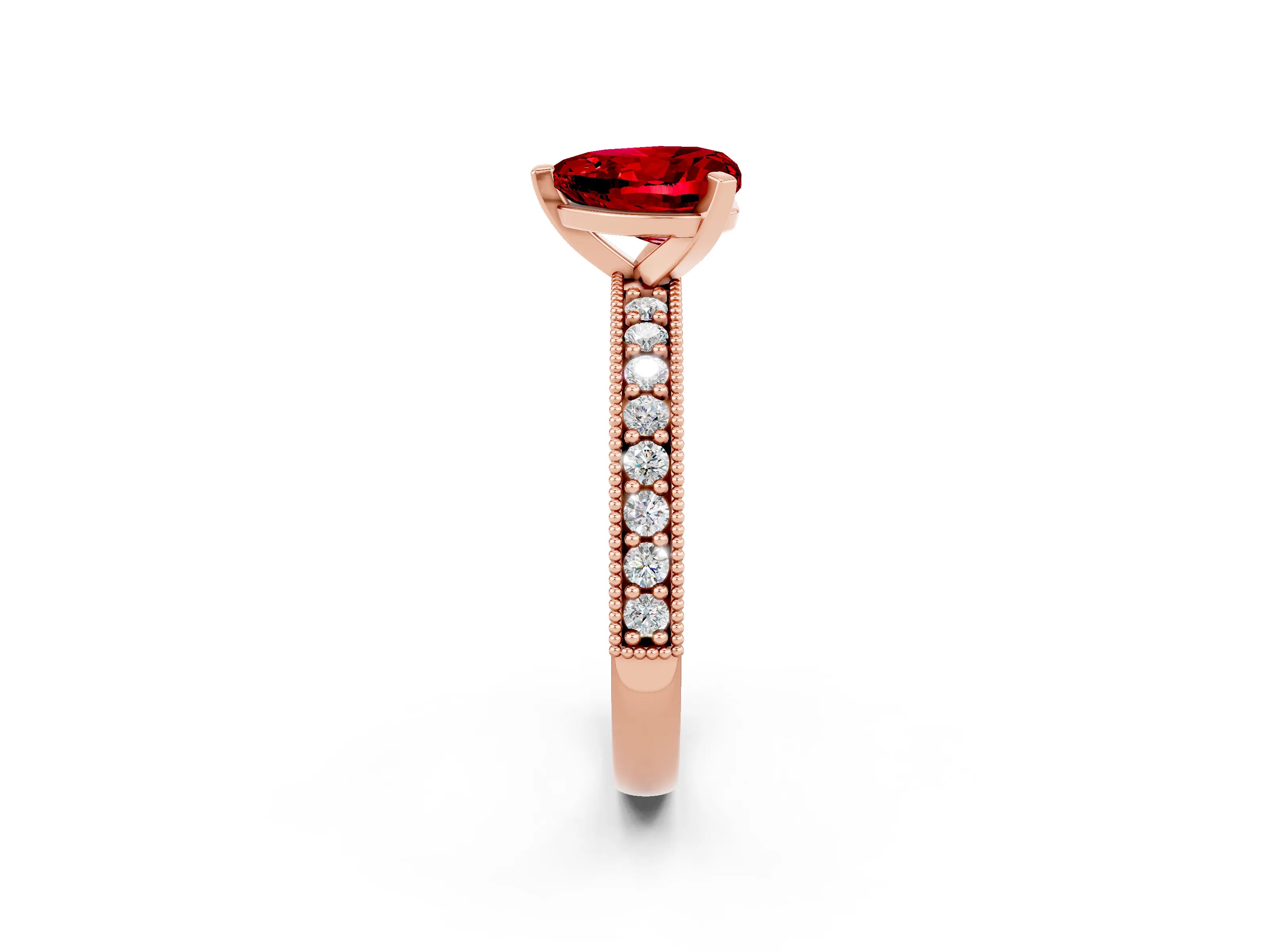 Rose gold Heart Cut Ruby Milgrain Pavé Engagement Ring with Four-Prong Setting_14