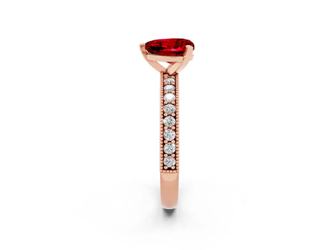 Rose gold Heart Cut Ruby Milgrain Pavé Engagement Ring with Four-Prong Setting_14