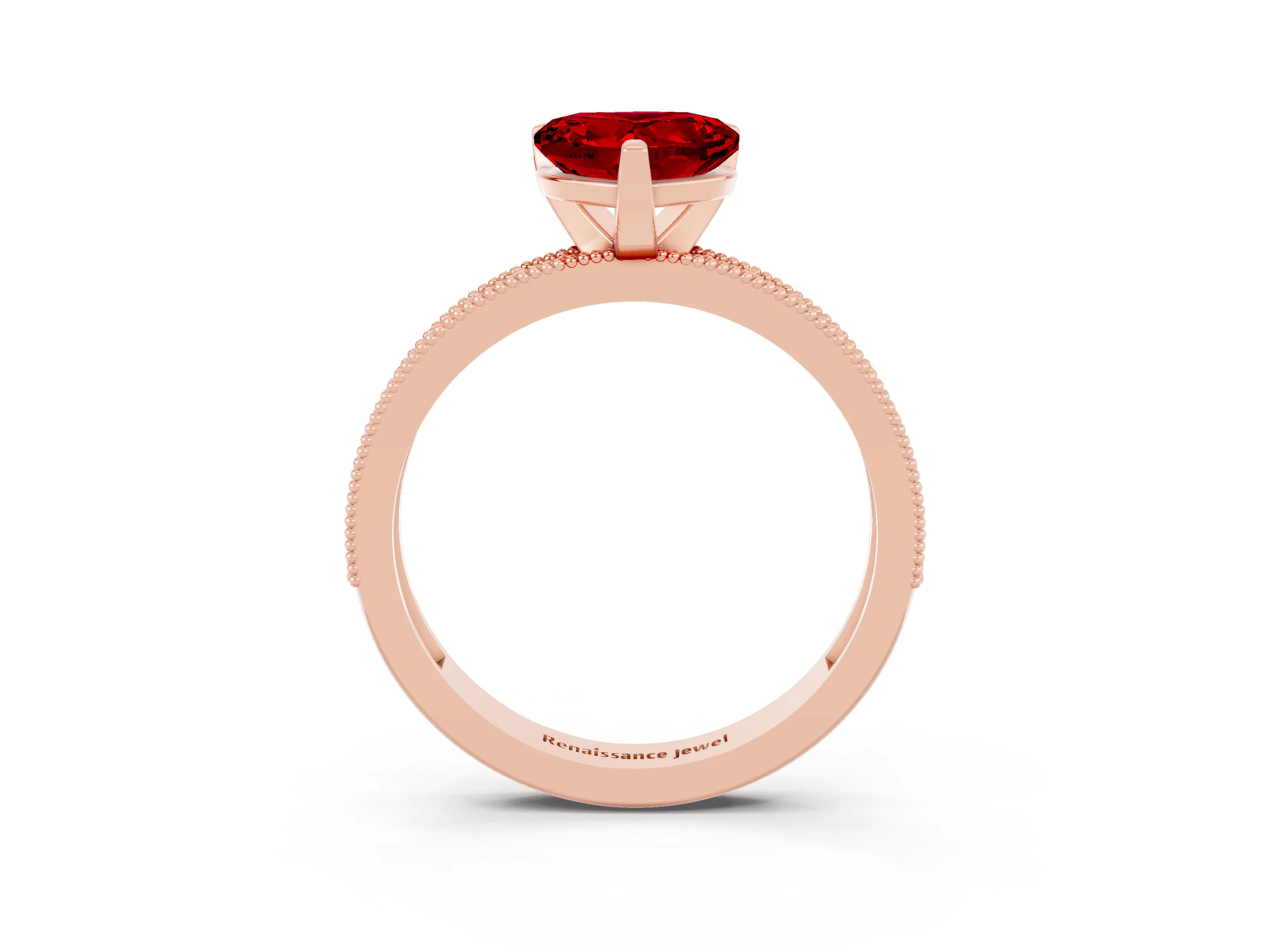 Rose gold Heart Cut Ruby Milgrain Pavé Engagement Ring with Four-Prong Setting_15
