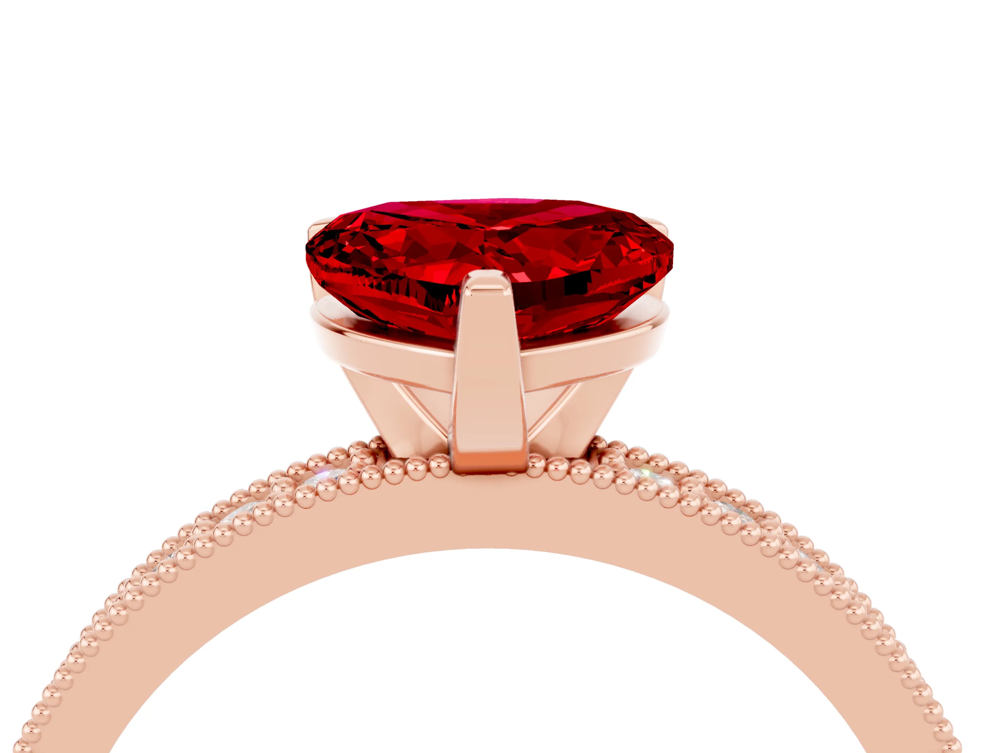 Rose gold Heart Cut Ruby Milgrain Pavé Engagement Ring with Four-Prong Setting_16