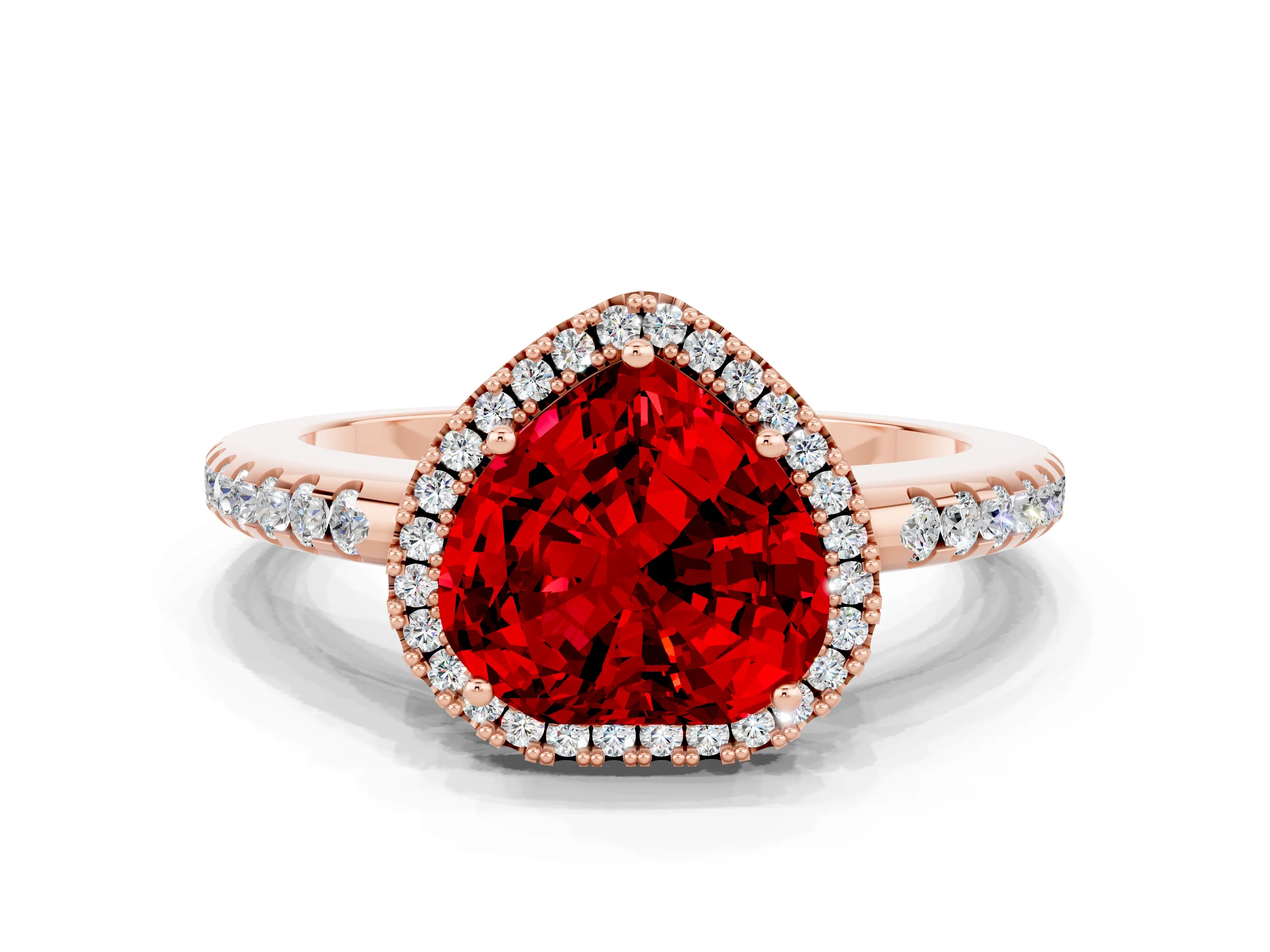 Rose gold Heart Cut Ruby Pavé Halo Ring with Four-Prong Setting_12