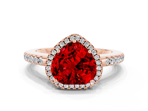 Rose gold Heart Cut Ruby Pavé Halo Ring with Four-Prong Setting_12