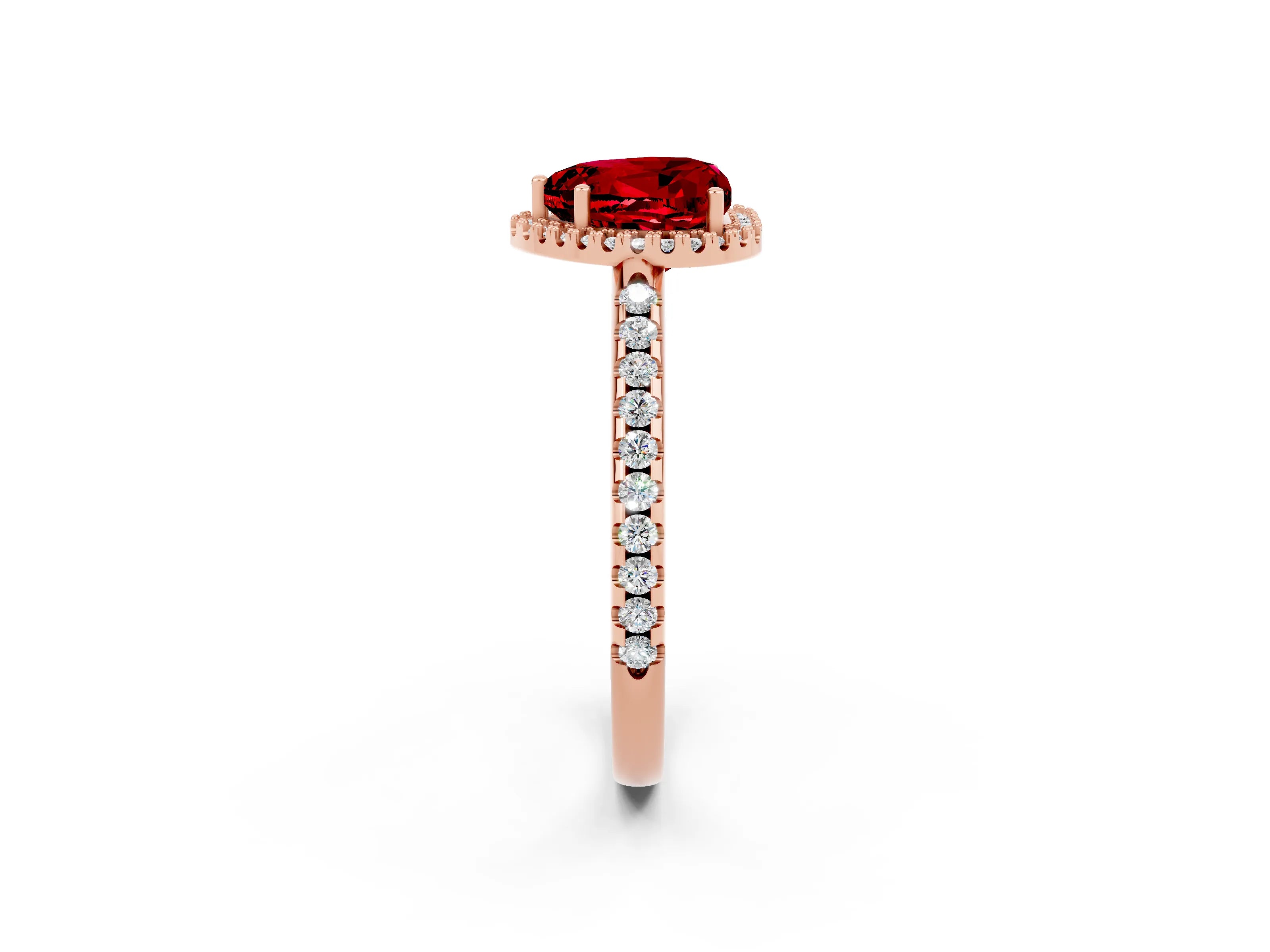 Rose gold Heart Cut Ruby Pavé Halo Ring with Four-Prong Setting_14