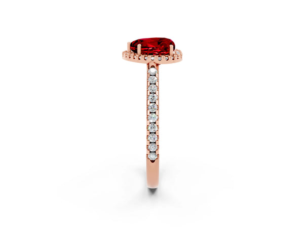 Rose gold Heart Cut Ruby Pavé Halo Ring with Four-Prong Setting
