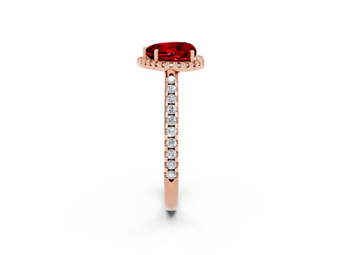 Rose gold Heart Cut Ruby Pavé Halo Ring with Four-Prong Setting_14