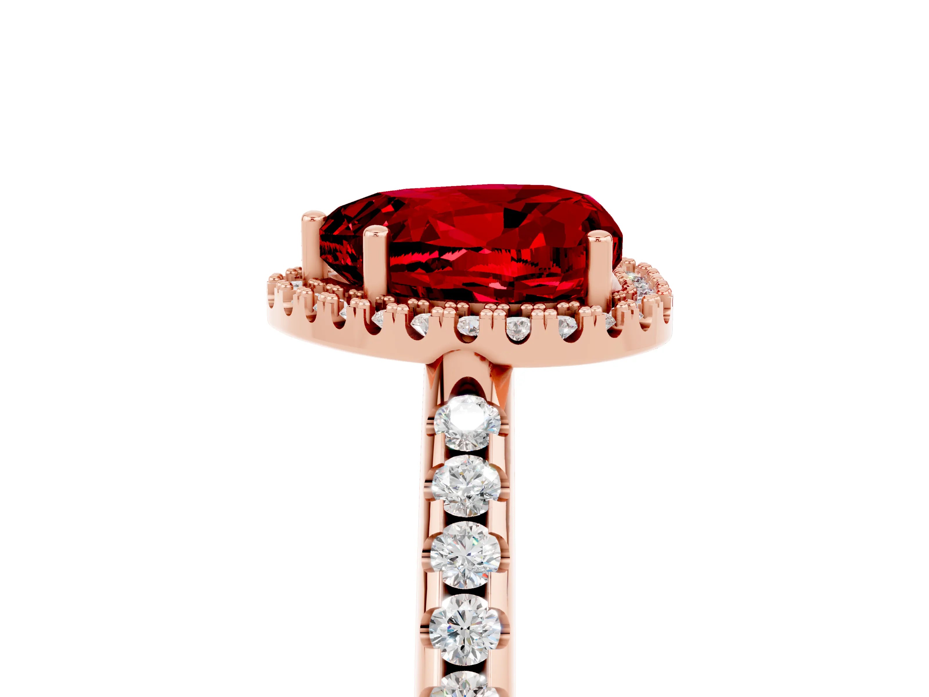 Rose gold Heart Cut Ruby Pavé Halo Ring with Four-Prong Setting_17