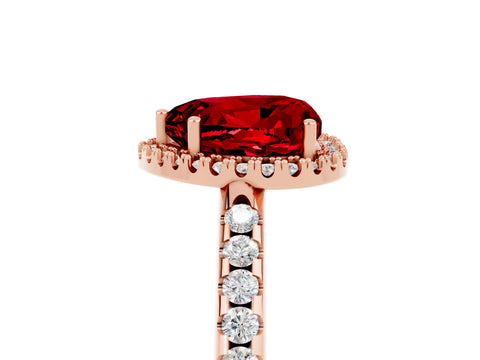 Rose gold Heart Cut Ruby Pavé Halo Ring with Four-Prong Setting_17