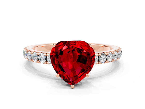 Rose gold Heart Cut Ruby Pavé Solitaire Engagement Ring with Four-Prong Setting