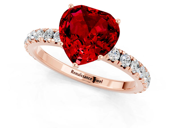 Rose gold Heart Cut Ruby Pavé Solitaire Engagement Ring with Four-Prong Setting