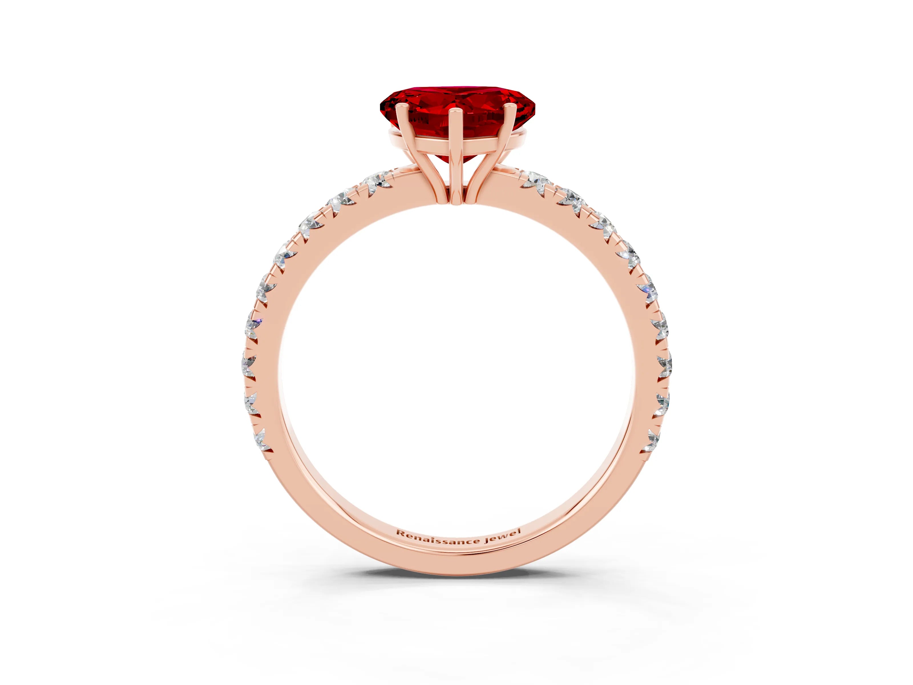 Rose gold Heart Cut Ruby Pavé Solitaire Engagement Ring with Four-Prong Setting_15